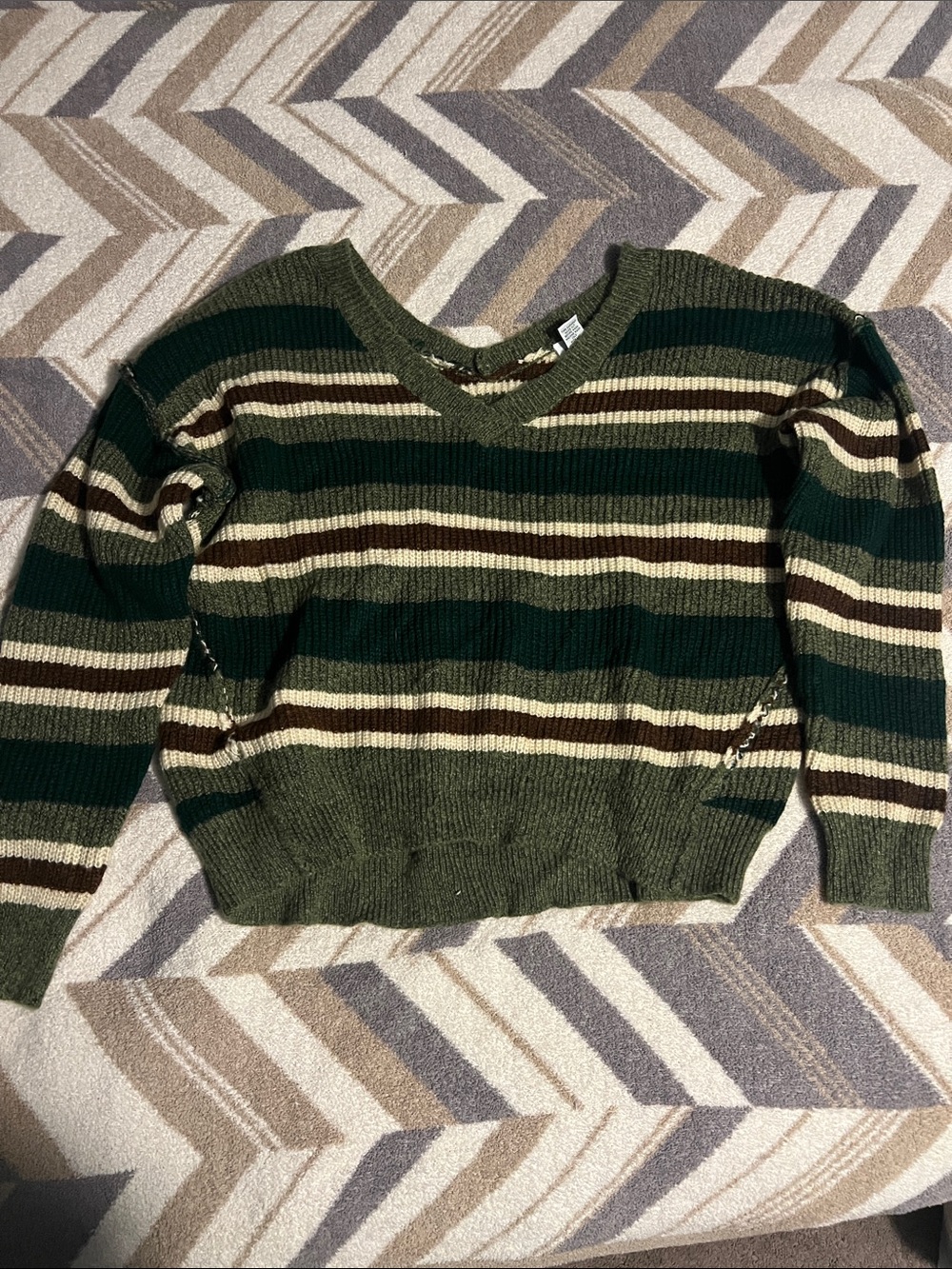 Rue21 Olive & Forest Green Striped V-Neck Sweater